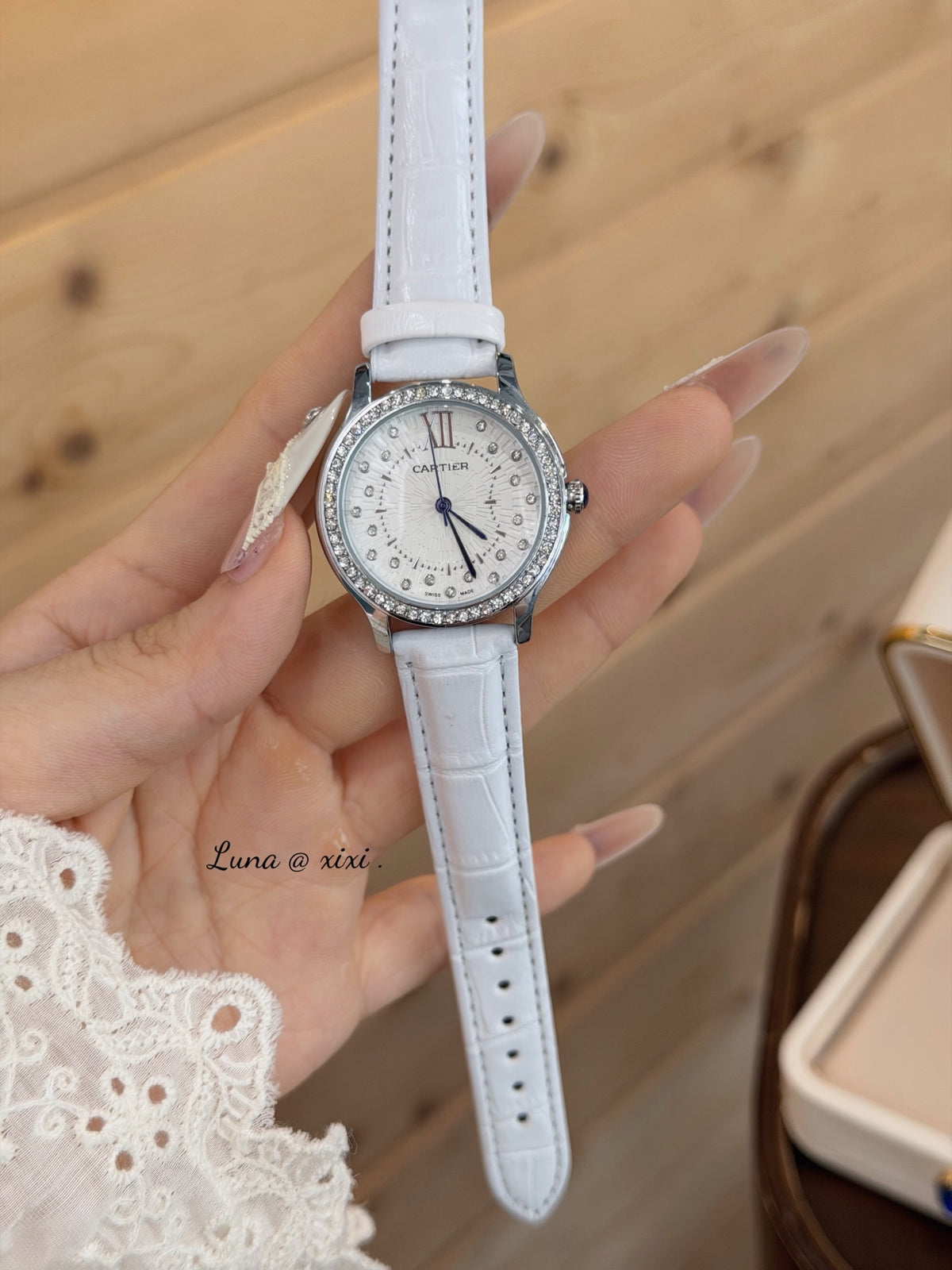 33mm Round Quartz Watch with Stone-Set Bezel and Strap