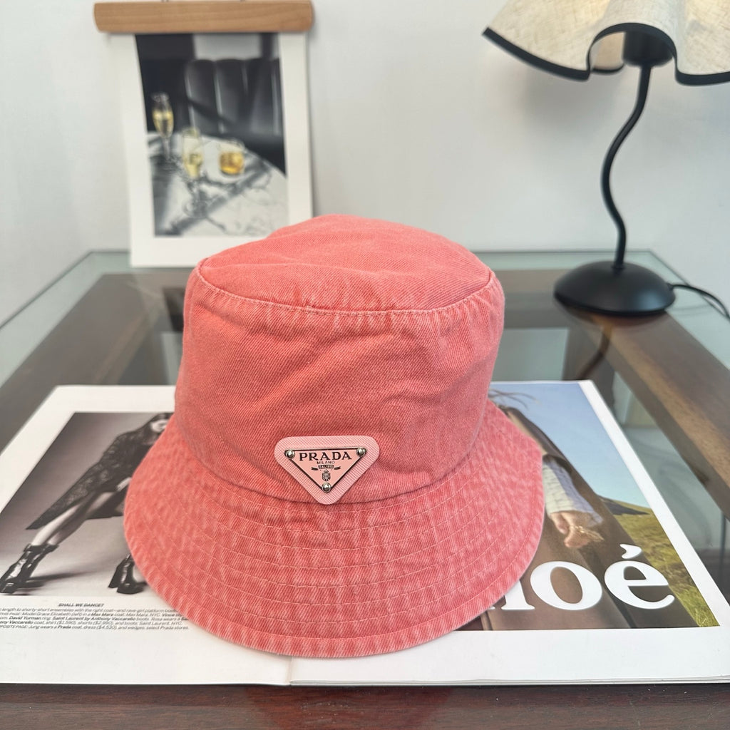 Denim Bucket Hat with Triangle Emblem