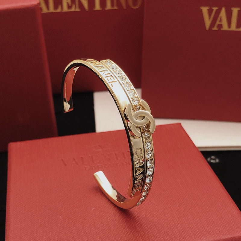 Letter-Engraved Interlocking-C Cuff Bracelet