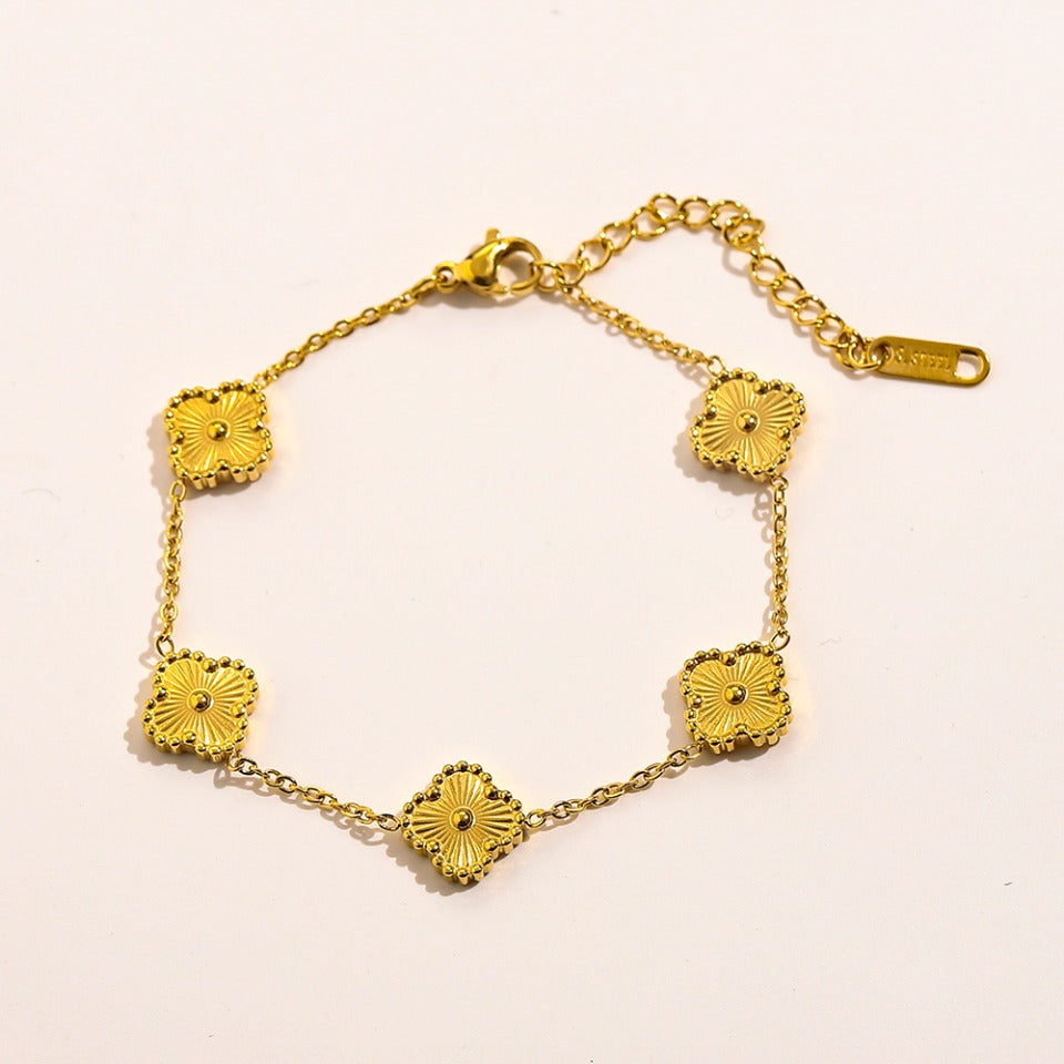 304 Stainless Steel Sunburst Quatrefoil Chain Bracelet