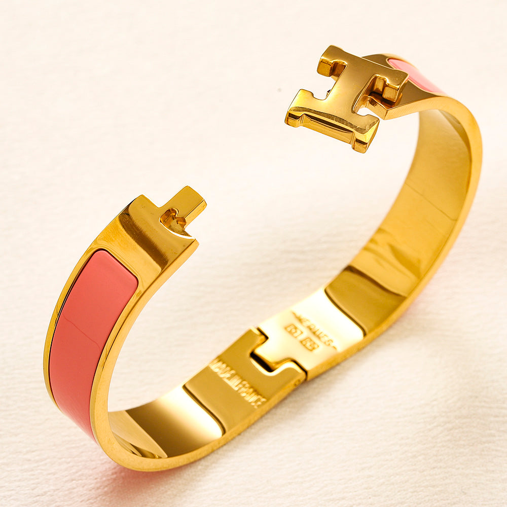 Pulsera rígida con cierre en H e incrustación de color, de acero inoxidable 304