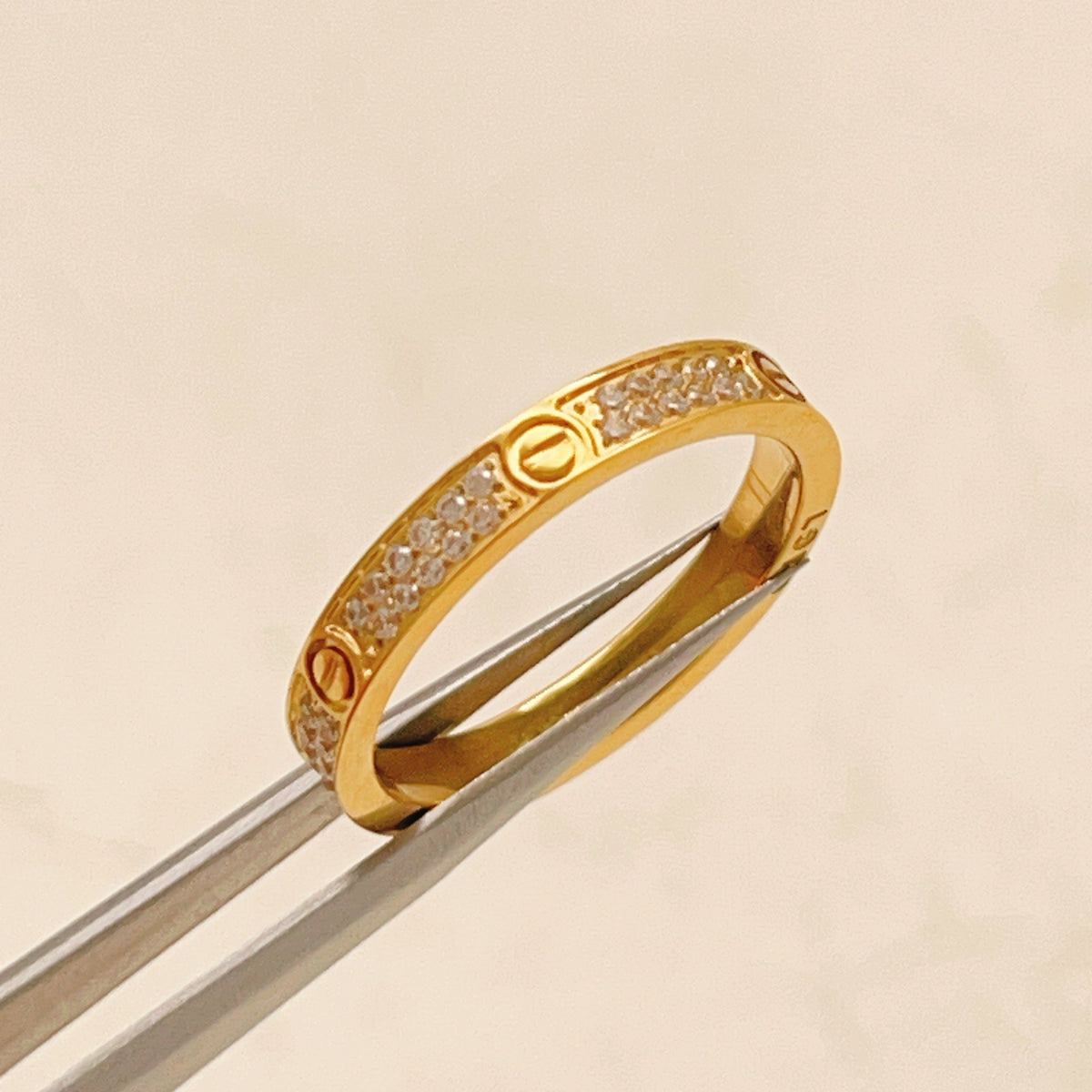 Pave Screw-Detail Slim Band Ring
