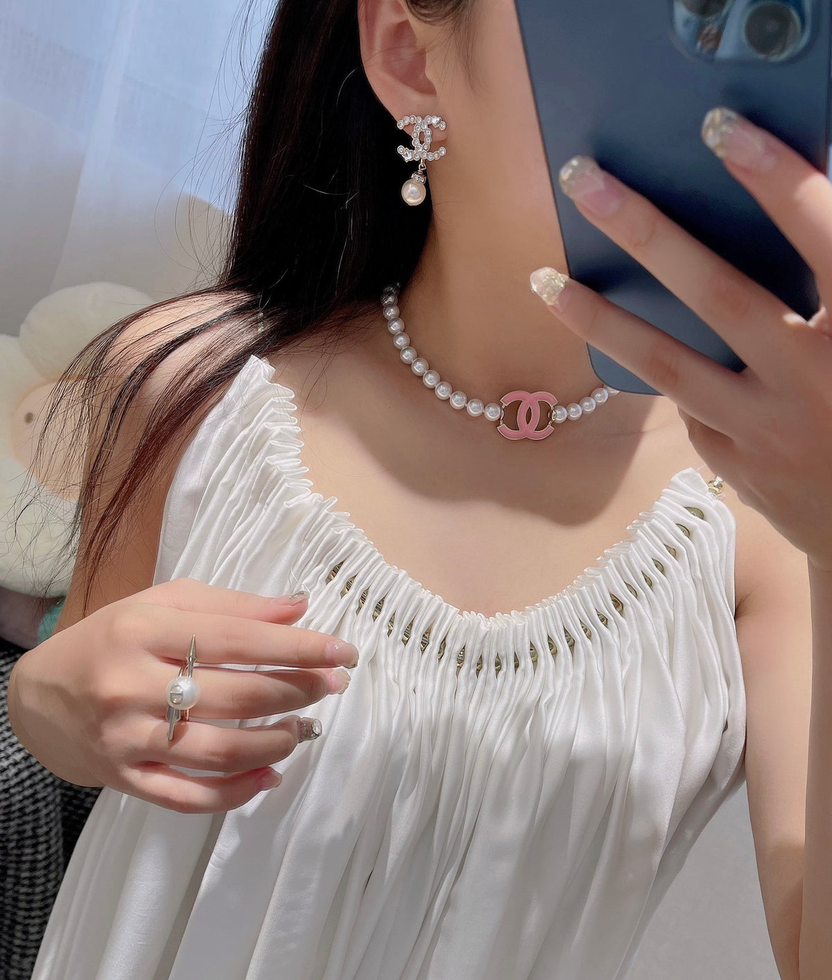 Pave Interlocking-C & Pearl-Effect Drop Earrings
