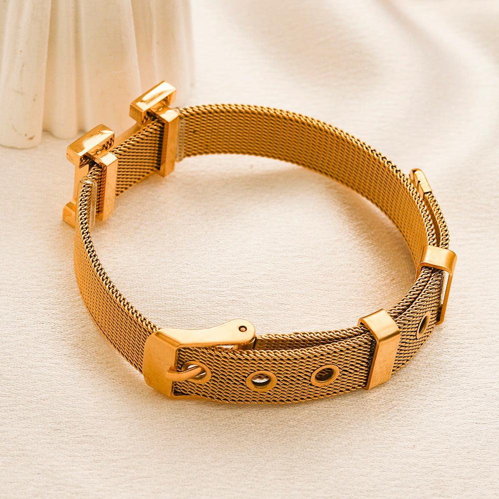 304 Stainless Steel Mesh H-Clasp Bracelet