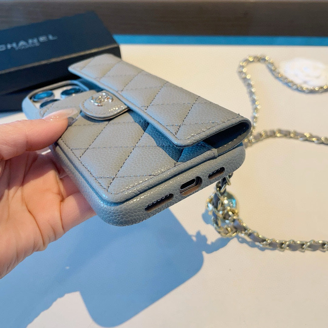 Geometric Quilted Phone Case with Chain Strap