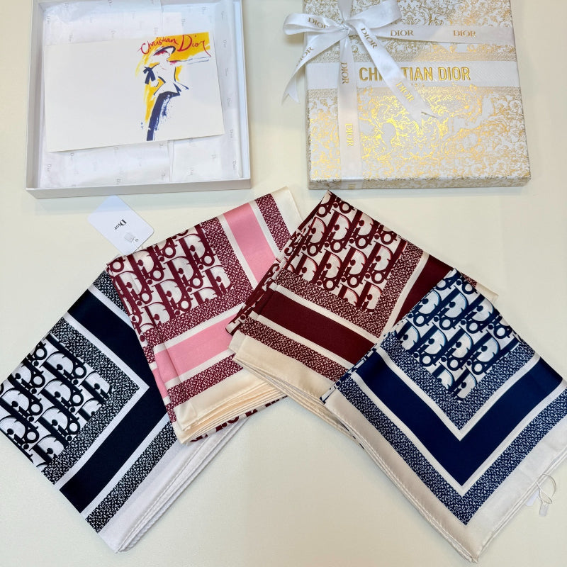 Repeating Monogram Stripe-Edge Square Scarf - 90 x 90 cm