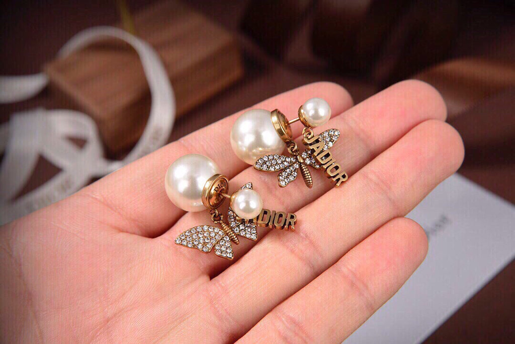 Pearl-Effect Butterfly Stud Earrings