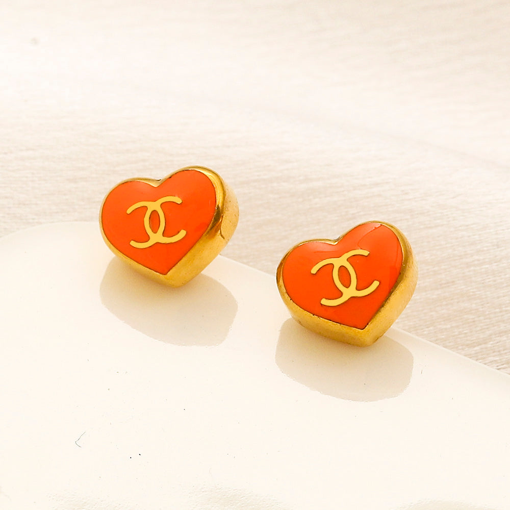 Pendientes de botón de corazón de colores de acero inoxidable 304