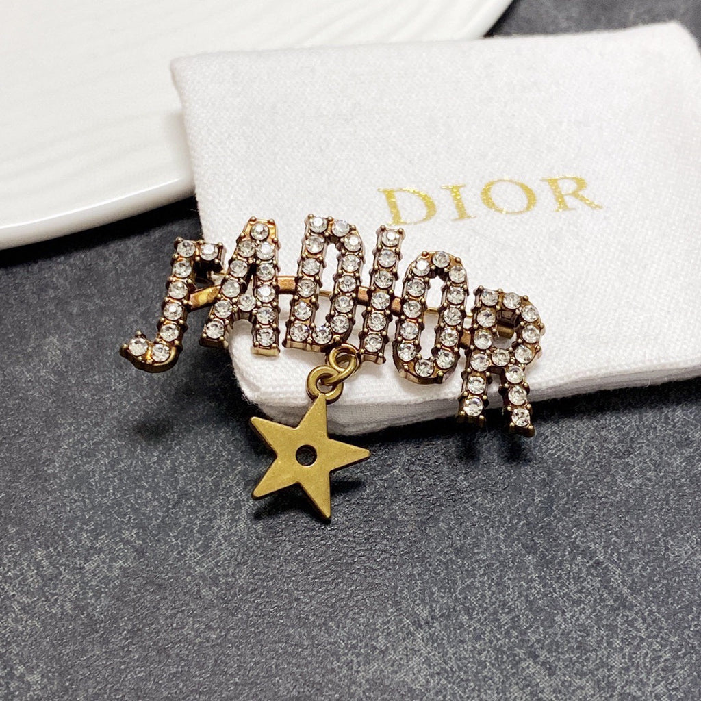 Lettered Stone-Set Brooch with Star Drop