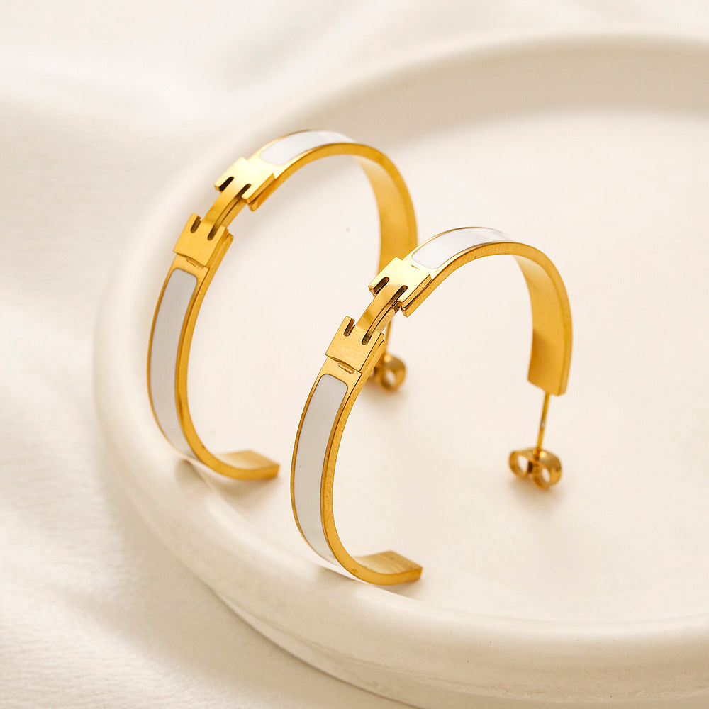 304 Stainless Steel Color-Inlay Open Hoop Earrings