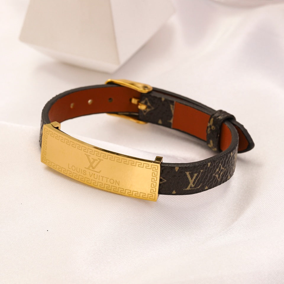 304 Stainless Steel Engraved Plate Monogram Strap Bracelet