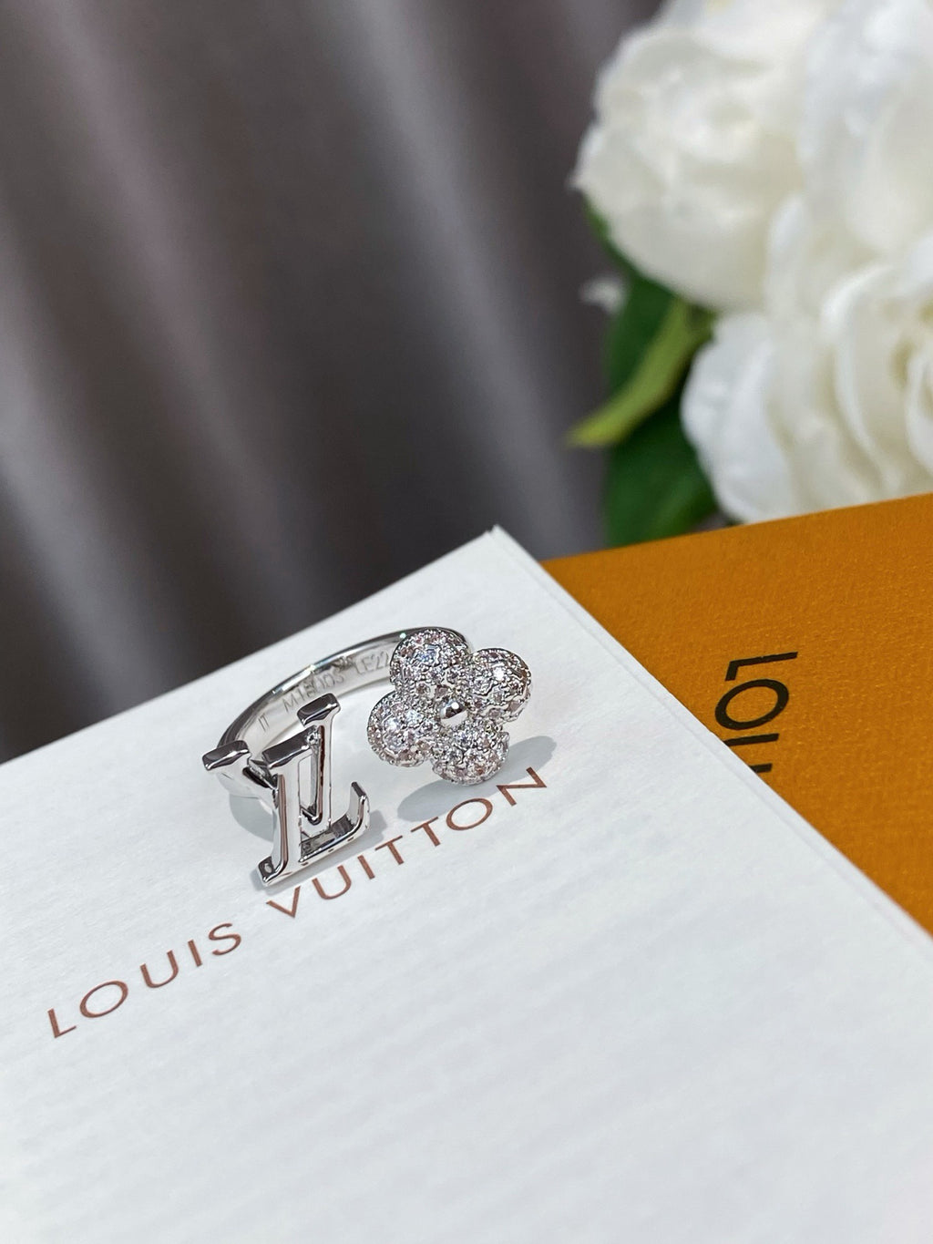 Open Flower & Letter Motif Ring