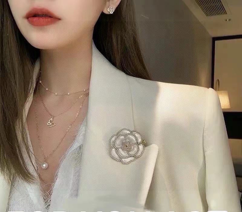 Beaded Camellia Flower Brooch
