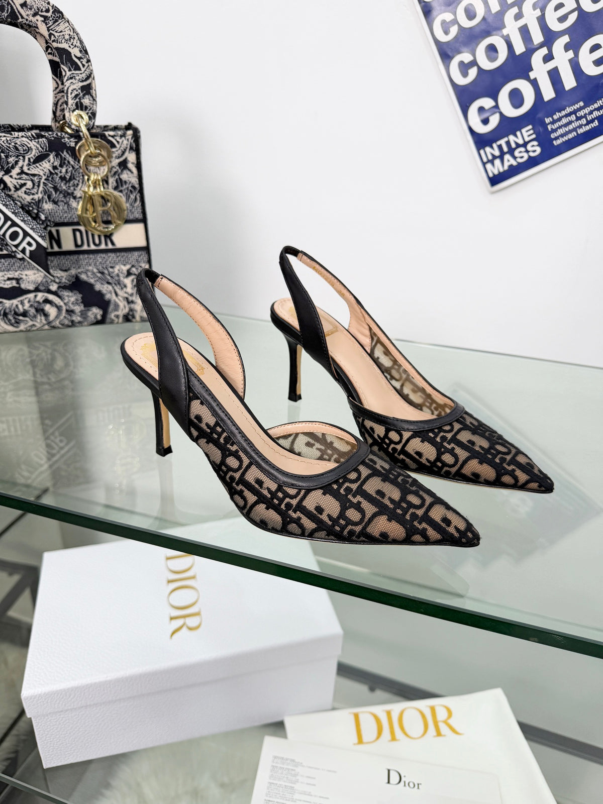 Monogram Pointed-Toe Slingback Pumps
