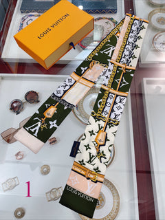 Chain & Monogram Print Ribbon Scarf - 5 x 120 cm