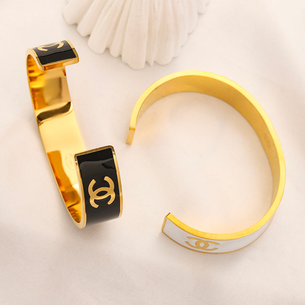 304 Stainless Steel Letter-Inlay Wide Cuff Bracelet