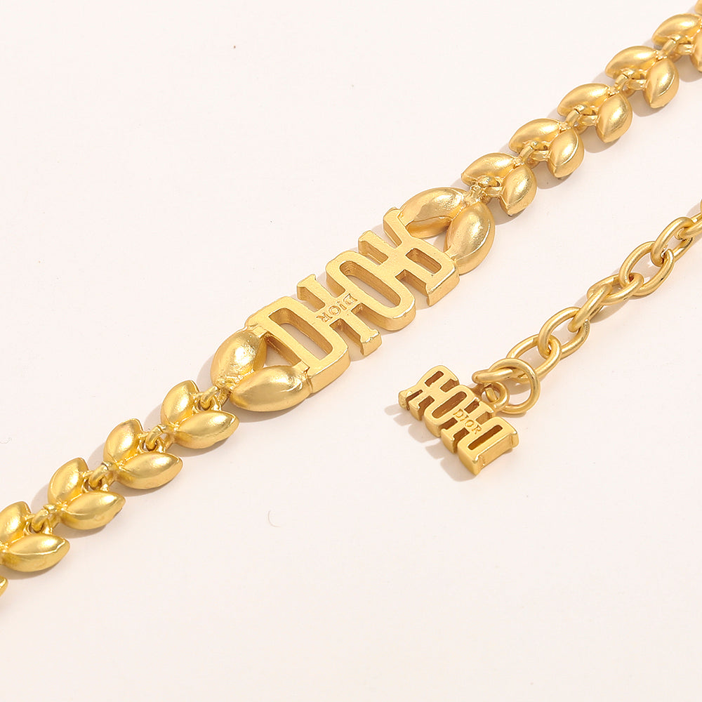 Alloy Leaf-Link Lettering Bracelet & Necklace - Individual or Set