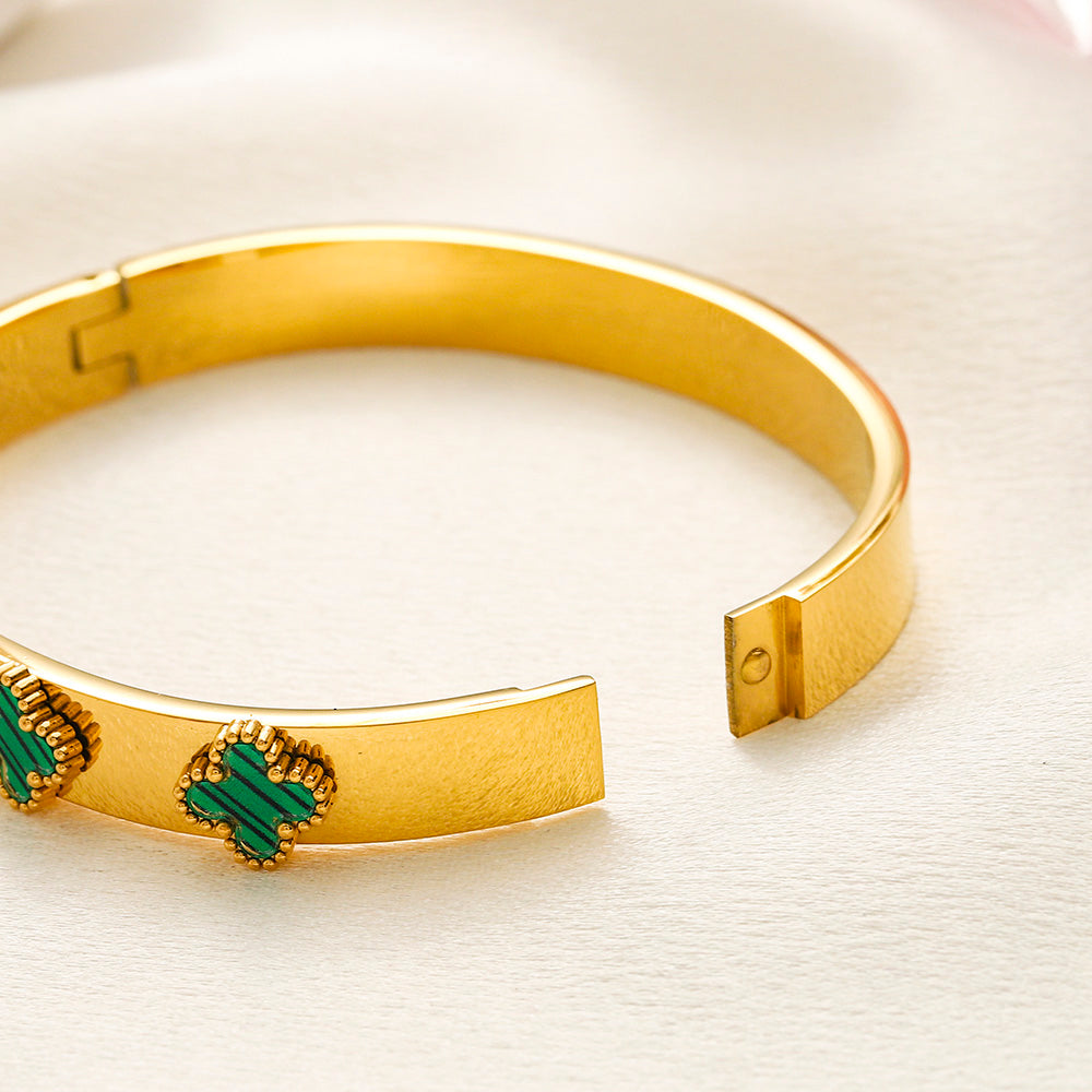 304 Stainless Steel Colorful Quatrefoil Cuff Bracelet
