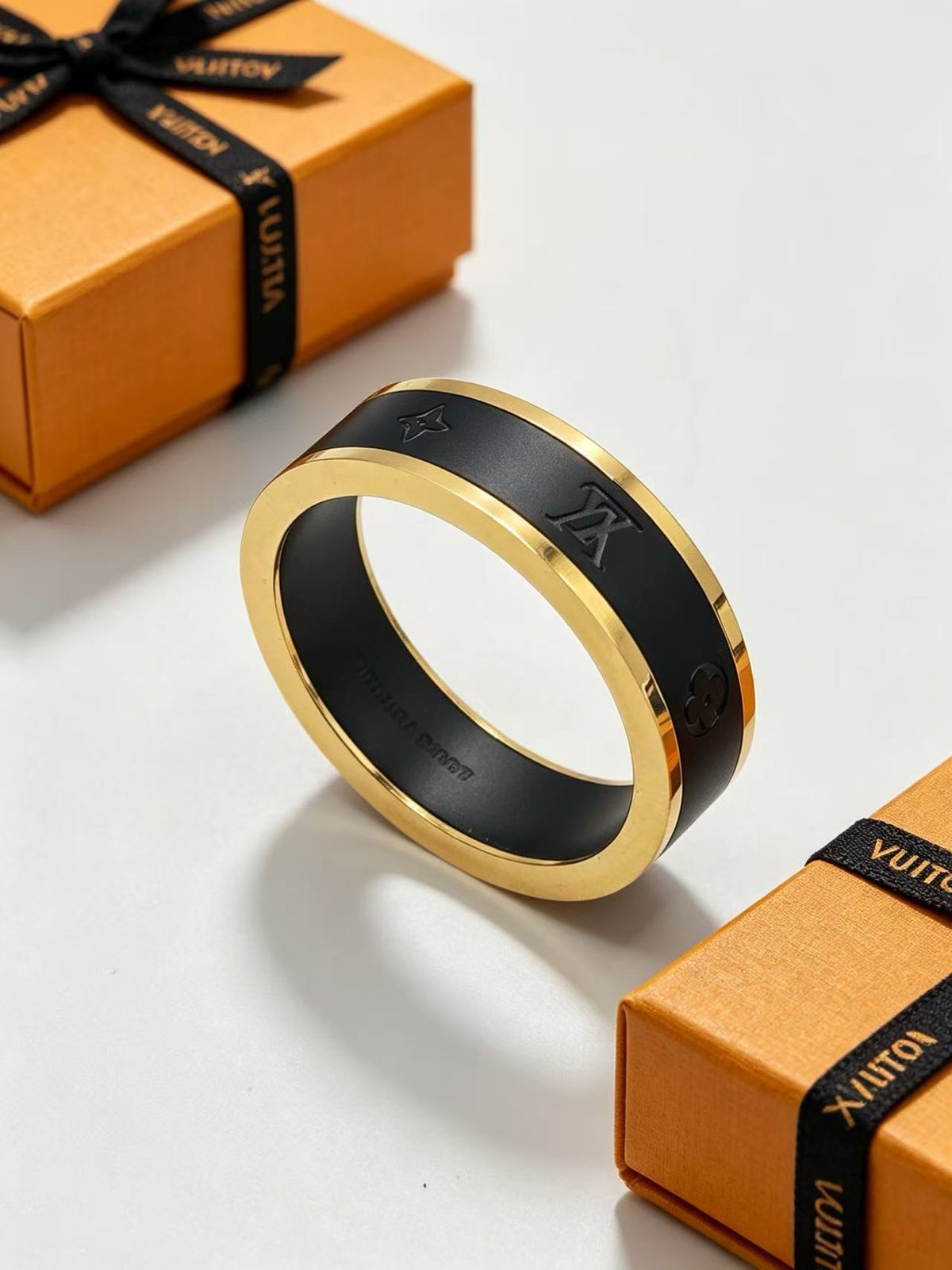 Two-Tone Monogram Band Ring - Sizes 6–11
