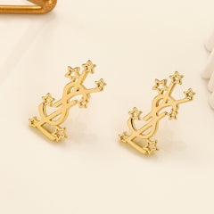 304 Stainless Steel Polished Vertical Monogram Stud Earrings