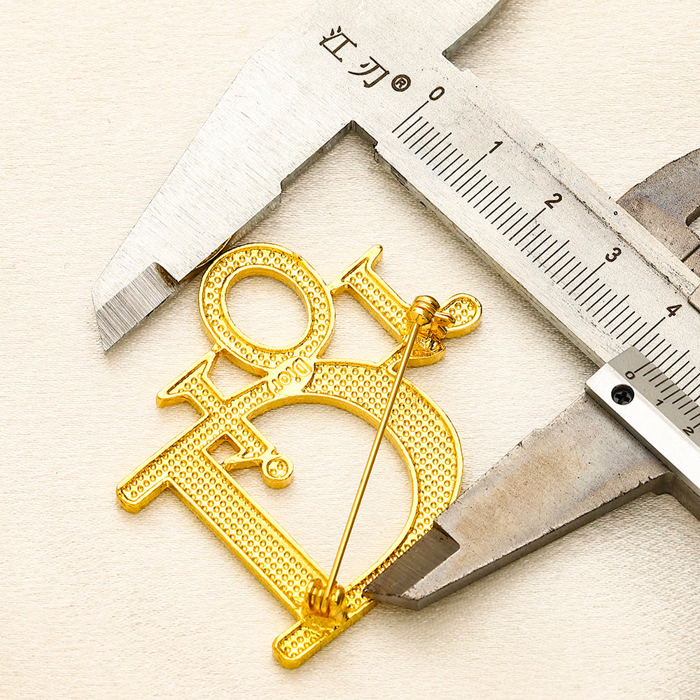 Alloy Steel Dark-Inlay Letter Brooch
