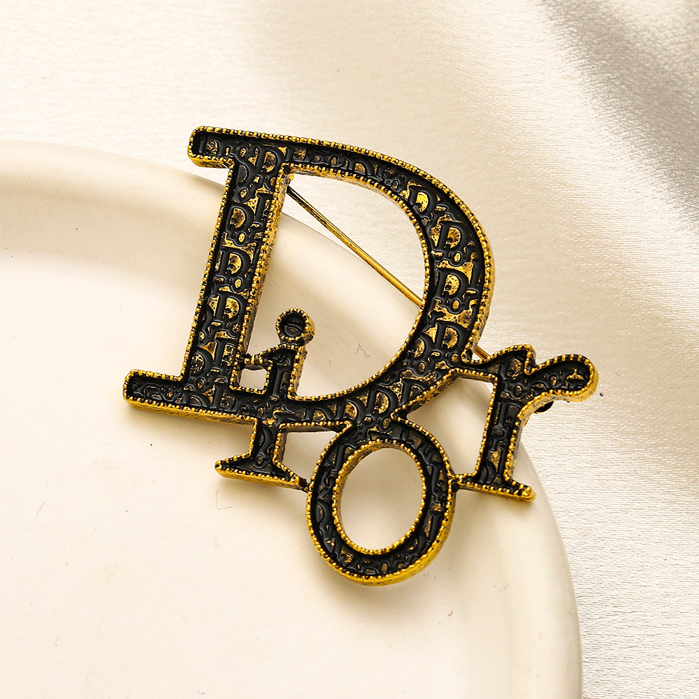 Alloy Steel Dark-Inlay Letter Brooch