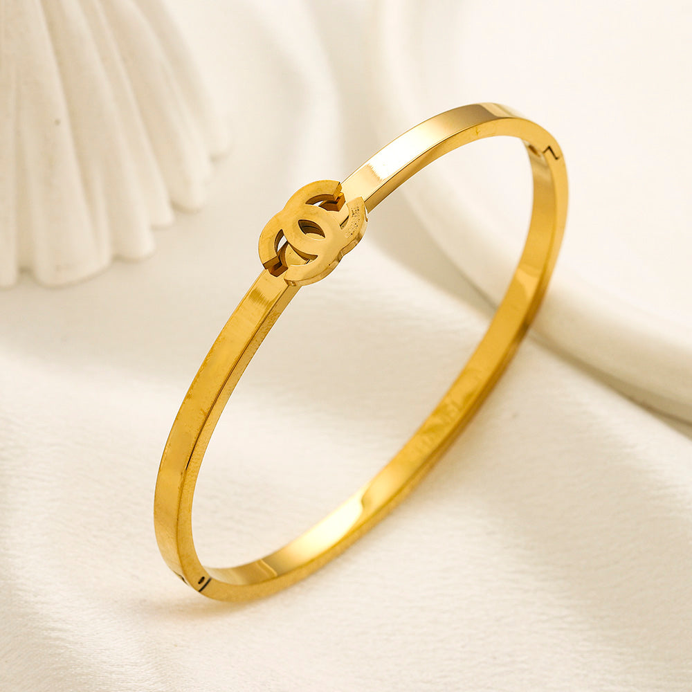 304 Stainless Steel Slim Interlocking-C Bangle Bracelet - Style Options