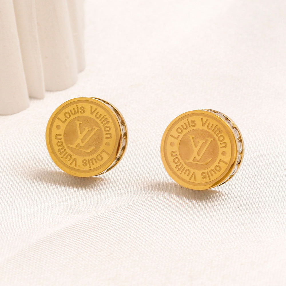 Boucles d’oreilles puces avec médaillon rond gravé en acier inoxydable 304