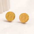 Boucles d’oreilles puces avec médaillon rond gravé en acier inoxydable 304