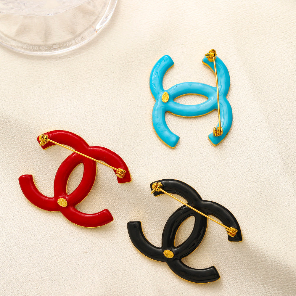 Alloy Color-Inlay Pave Emblem Brooch