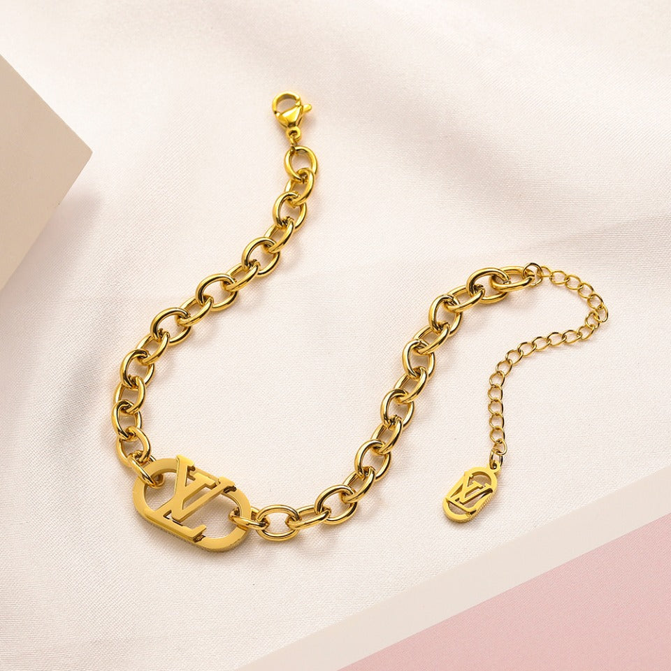 304 Stainless Steel Monogram Chain Earrings, Bracelet & Necklace Collection