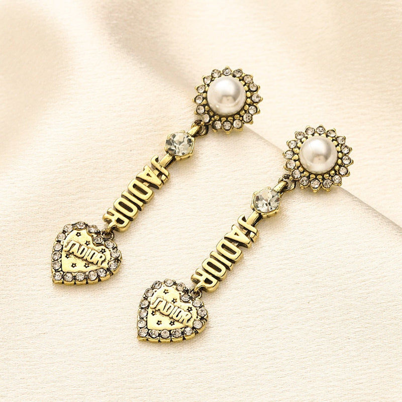 304 Stainless Steel Bead & Letter Charm Drop Earrings