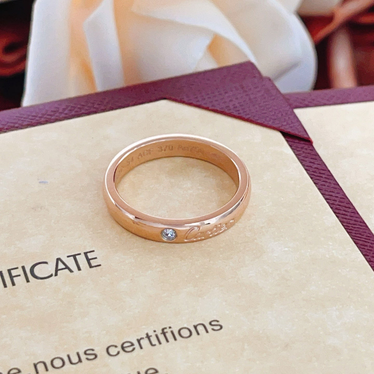 Rose-Gold-Tone Script Band Ring with Stone Accent