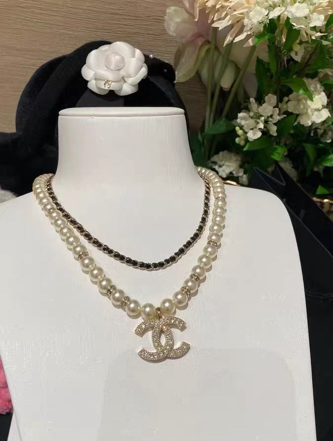 Double-Strand Pearl-Look Interlocking-C Necklace