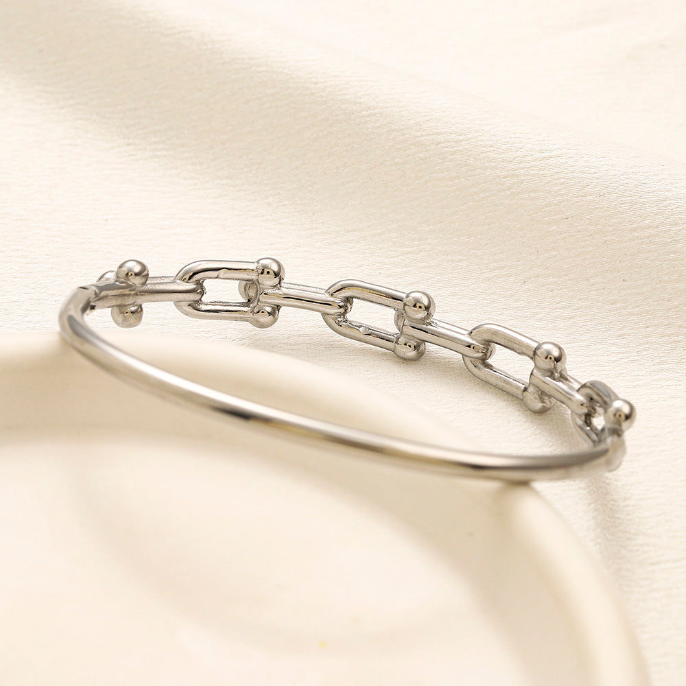 Bracelete de meio aro com corrente de elos mistos em aço inoxidável 304