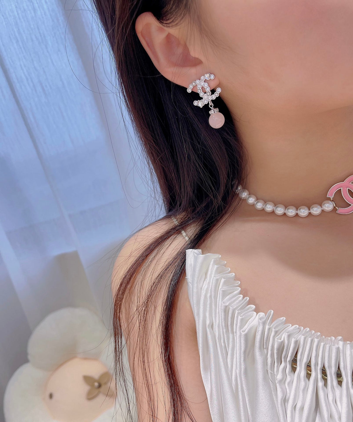 Pave Interlocking-C & Pearl-Effect Drop Earrings