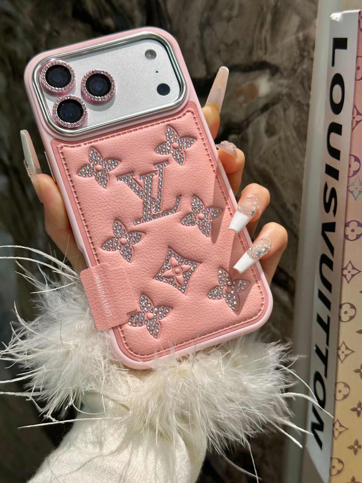 Padded Monogram Phone Case with Sparkling Accents