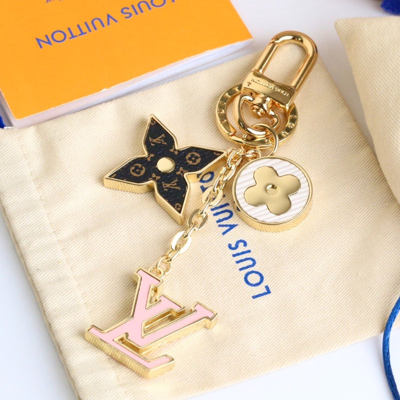 Floral & Letter Charm Keychain - Style Options