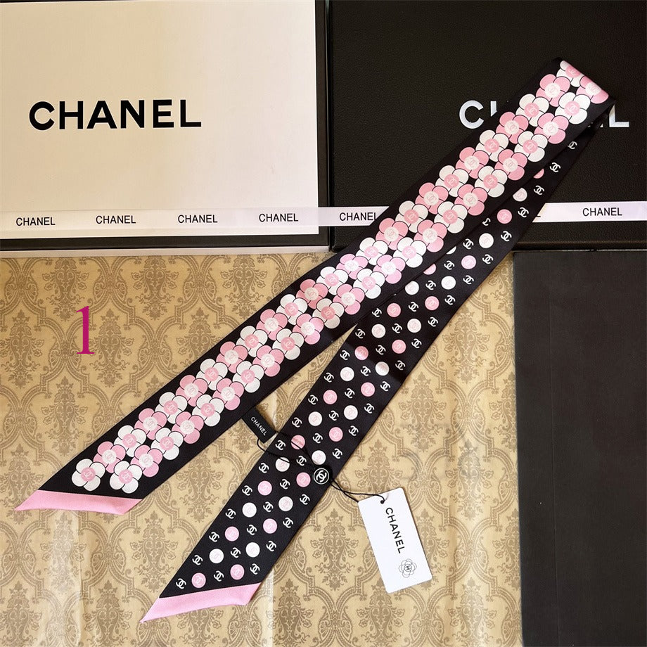 Floral Print Ribbon Scarf - 5 x 120 cm