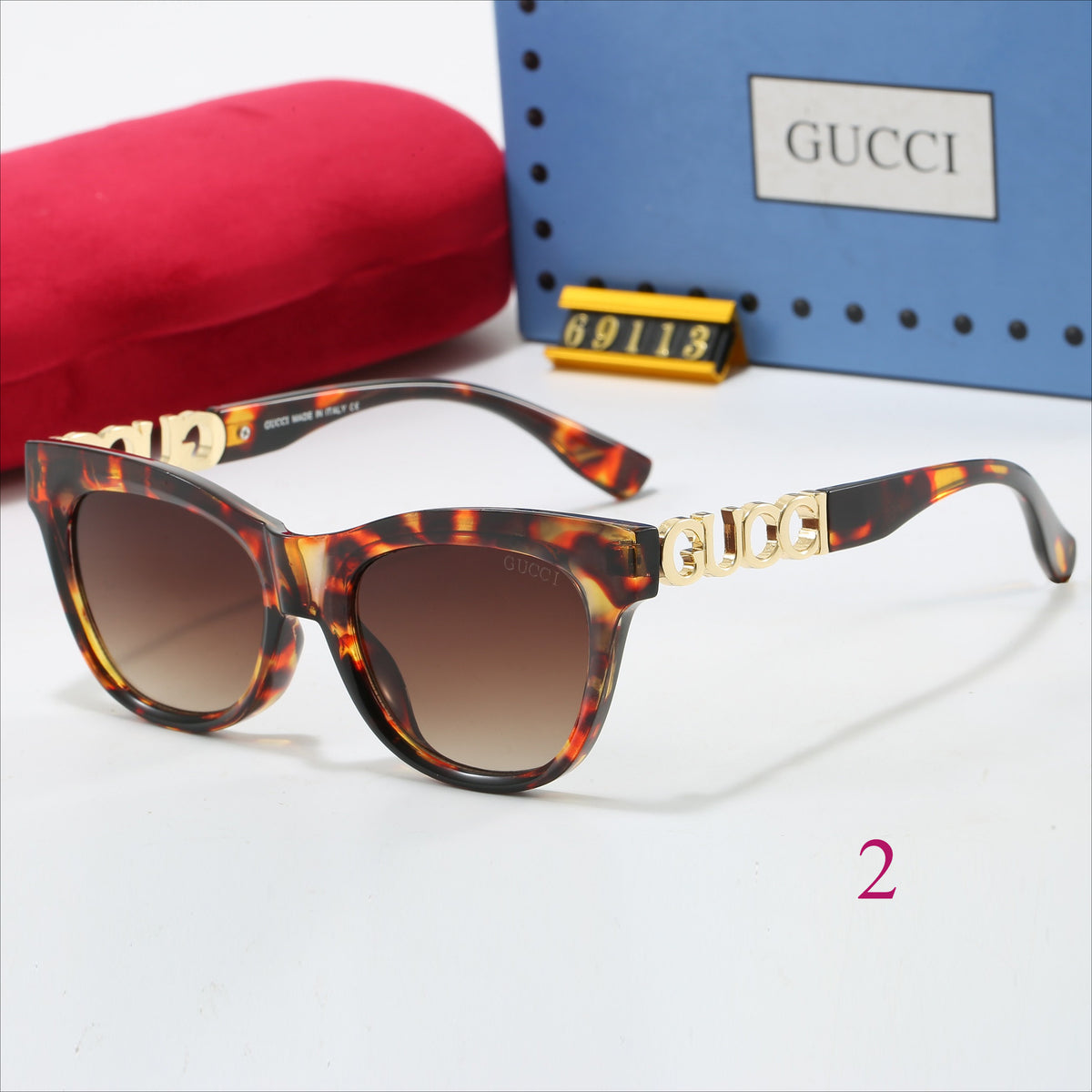 Soft-Square Sunglasses with Decorative Metal Temples