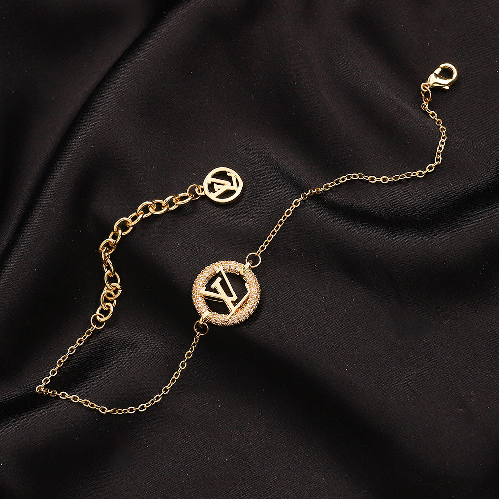 Copper Pave Round Monogram Earrings, Bracelet & Necklace Collection
