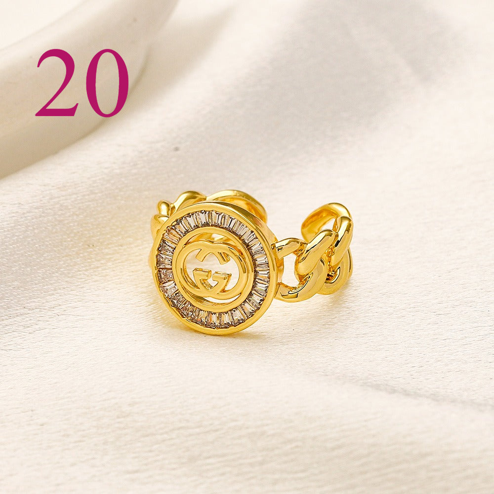 Textured Open Band Ring with Interlocking Emblem