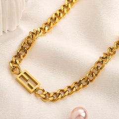 304 Stainless Steel Geometric-Clasp Curb Chain Necklace