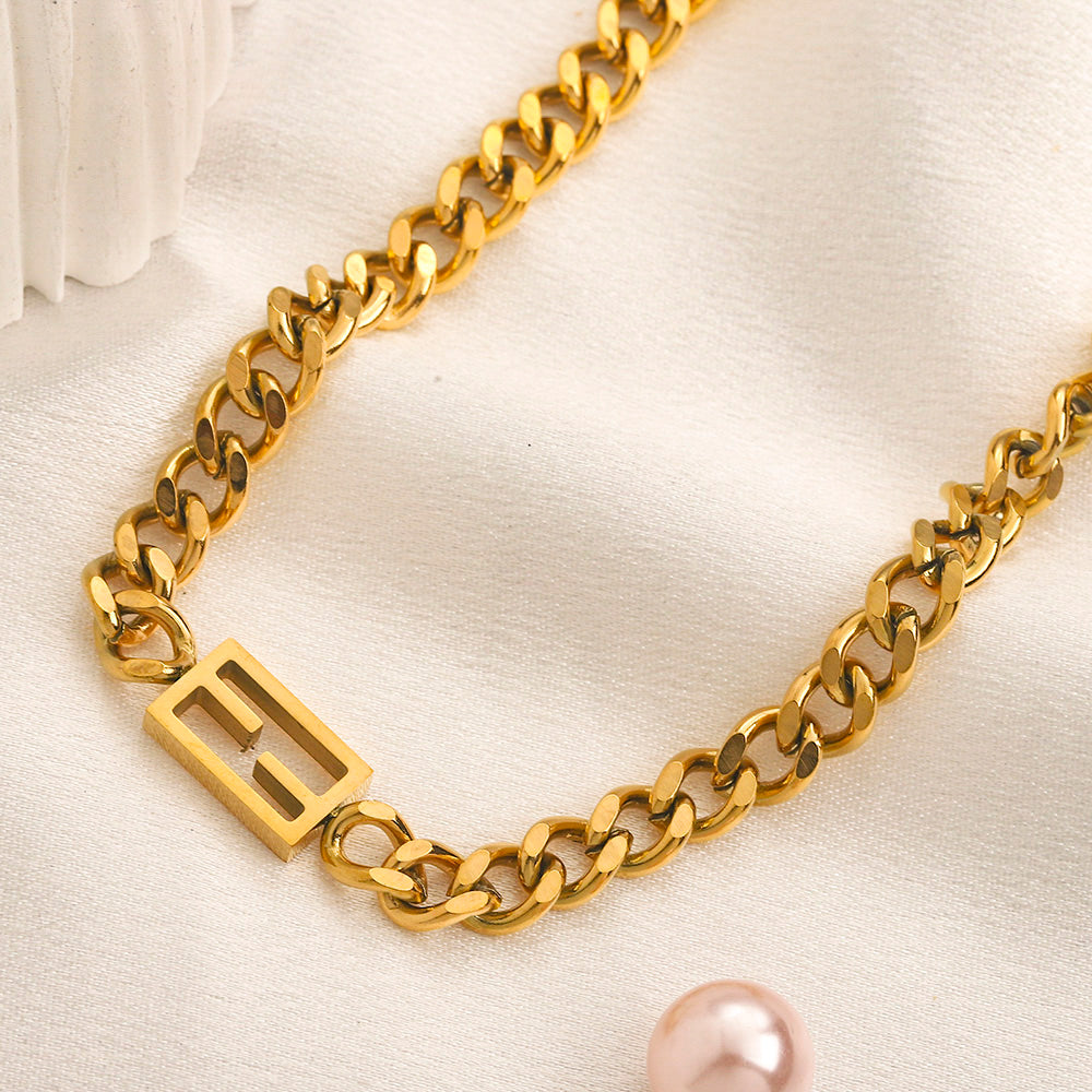 304 Stainless Steel Geometric-Clasp Curb Chain Necklace