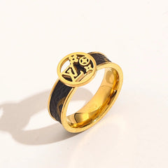 Bague ronde emblématique en acier inoxydable 304 avec incrustation noire