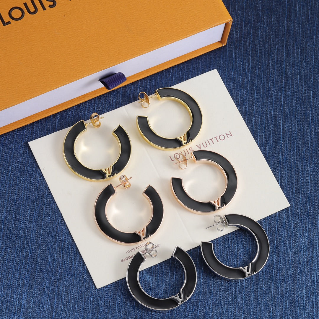 Black Inlay Open Hoop Earrings