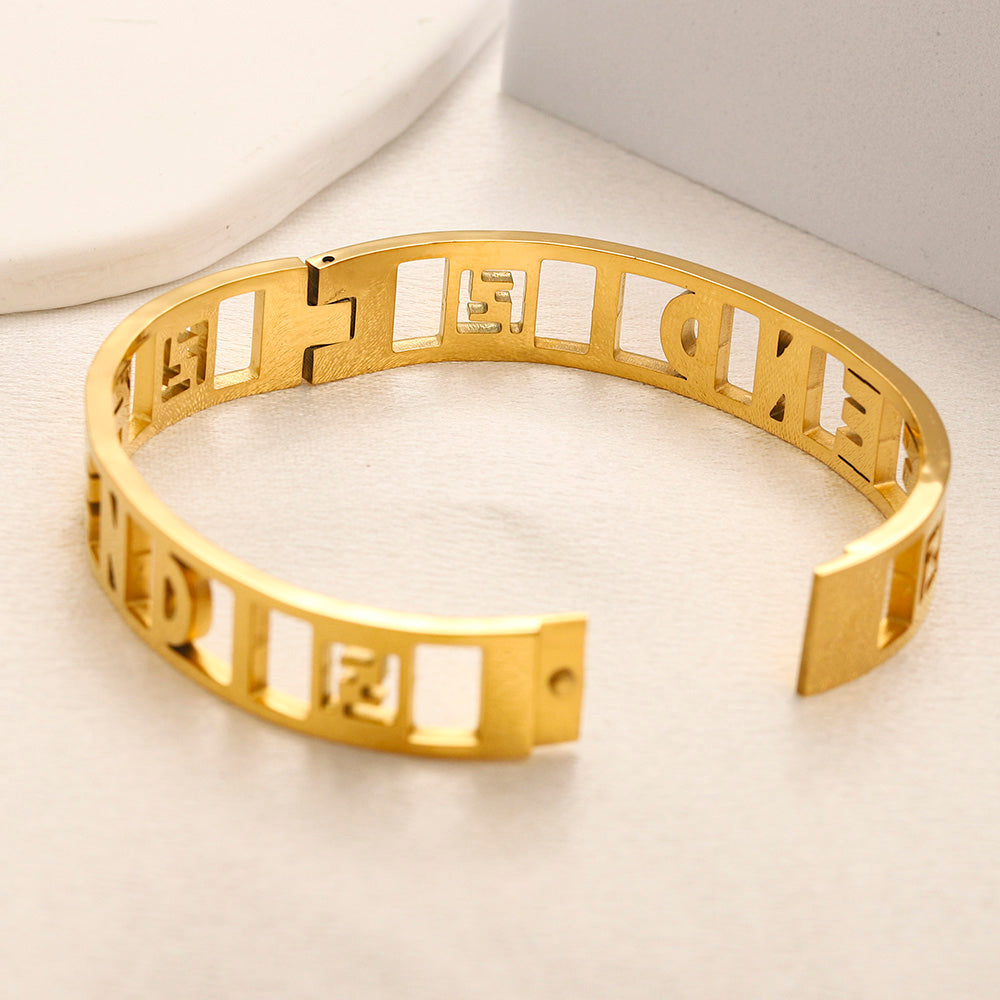 304 Stainless Steel Openwork Letter Bangle Bracelet