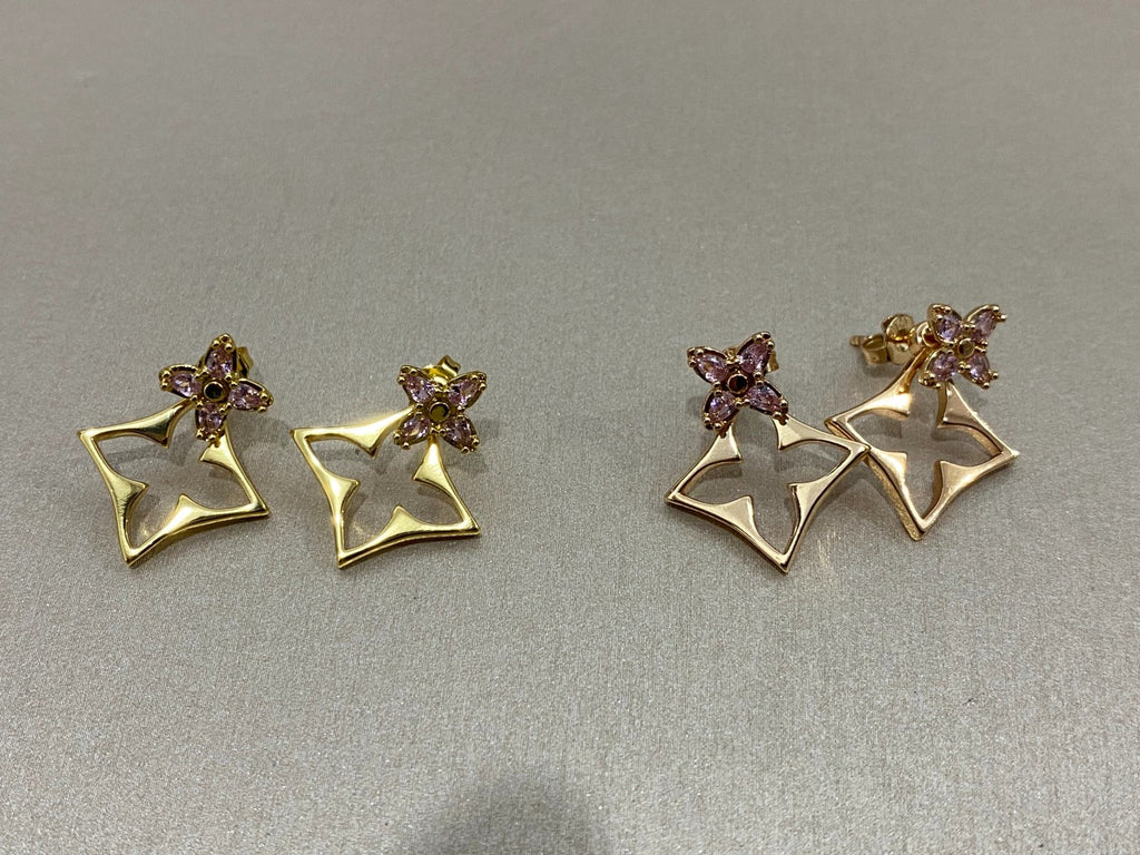 Pink Flower & Openwork Floral Stud Earrings