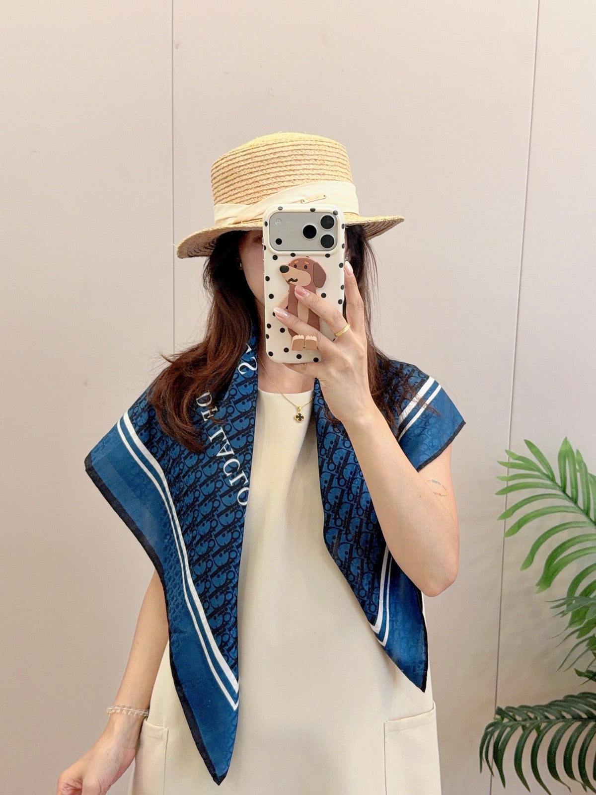 Foulard carré à monogramme et bordure rayée – 90 x 90 cm