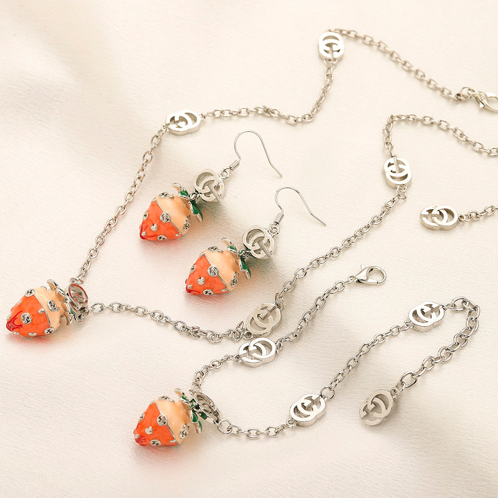 304 Stainless Steel Strawberry Earrings, Bracelet & Necklace Collection